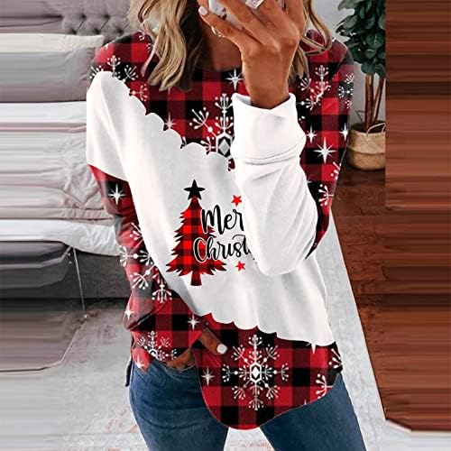 Божиќен Дуксер Фандреам За Жени Божиќни Блузи Со Божиќен Принт Без Качулка Плус Големина Пуловер Џемпери За Жени