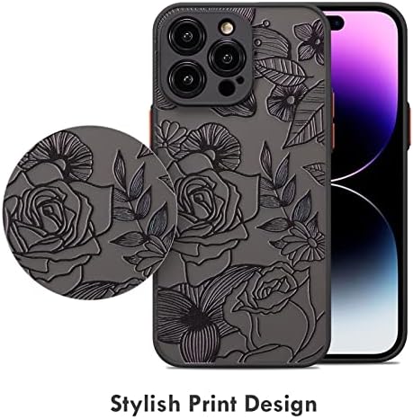 Xizyo Случај за iPhone 14 Pro 6.1 Инчи, Роза Шема Цветни Печати Дизајн Тенок Случај За Девојки Жени Tpu Браник Шок-Отпорен Заштитен Капак, Црна