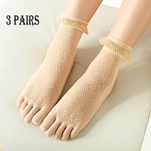 Женски чорапи со ниско сечење 3 пара, жени цврсти чипка мрежи чорапи шупливи копачки чорапи што не се лизгаат пети 6 атлетски чорапи