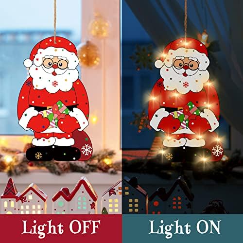 5 парчиња Божиќни светлосни украси на прозорецот Божиќни осветлени прозорец силуета Божиќно дрво свеќа снежна клаузула Дедо Мраз и подароци