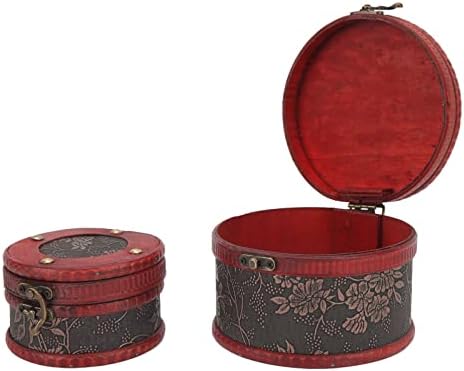 Тнфеон 2 парчиња Гроздобер Дрвена Кутија За Богатство Кутија За Складирање Накит Со Голем Капацитет Цветна Врежана Дрвена Кутија За Богатство