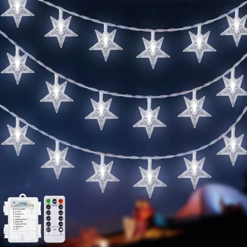 CCINNY 50 LED Star Fairy Lights ， Батерии управувани со starвездени светла водоотпорни со далечински водоотпорни Божиќни светла за Божиќна