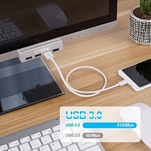 ULBRE USB Центар 3.0, БИРО USB Центар 4 Порта Алуминиумски Стегач Центар Со Издржлив Прилагодлив Клип, Компактен Заштеда На Простор За