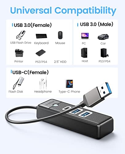 ОРИКО 3-ПОРТ USB ЦЕНТАР 3.0, USB Сплитер со 2 USB А, 1 Тип C За Лаптоп со 0.5 ft Кабел, Мулти USB Порт Експандер, Брз Пренос