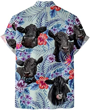 Семејни подароци Кралство тропска крава хавајски кошули за мажи, цветни крави фарма копче надолу по кратки ракави машки хавајски кошула