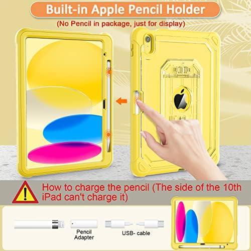 Cantis Clear Case за iPad 10 -та генерација 10,9 инчи 2022 со заштитник на екранот [Допир како хартија] и држач за моливи, Двојно слој