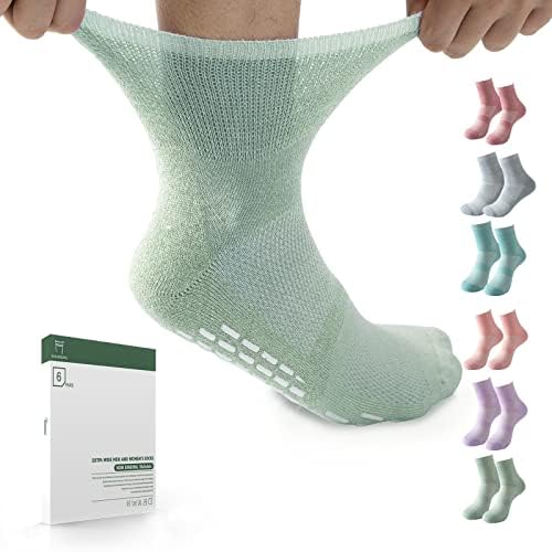 Булинлулу Дијабетични Чорапи со Држачи за Жени&засилувач; Мажи-6 Пара Бамбус Необврзувачки Дијабетични Чорапи За Глуждот, Екстра Широки
