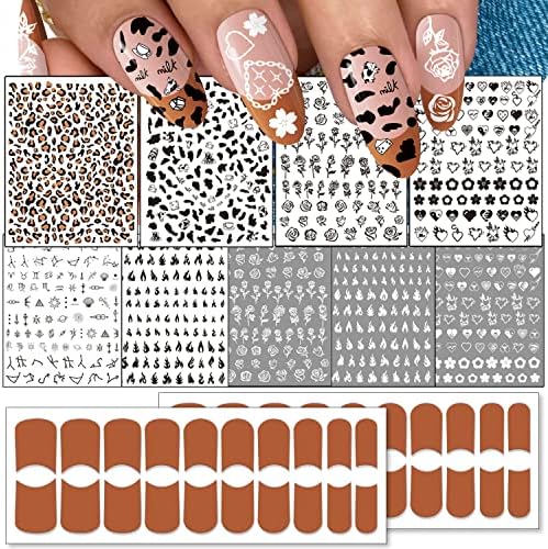 Налепници за нокти во француски стил Целосни нокти за женски девојки, 40 парчиња самолепливи ленти за нокти, 500+компјутери налепници