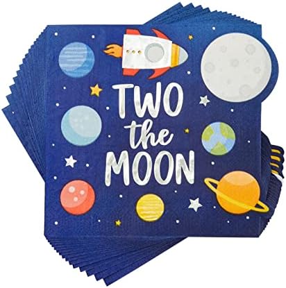 50 пакувања две салфетки Месечината за 2 -ри роденденски украси за момчиња, резерви за забава на галаксијата