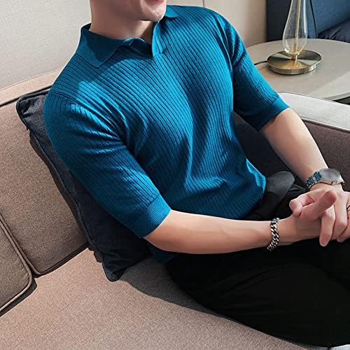 ДГМ-jlmy машка британска британска ребра со кратки ракави со ребрести пол V вратот маица Обични тенок вклопни кошули за вежбање