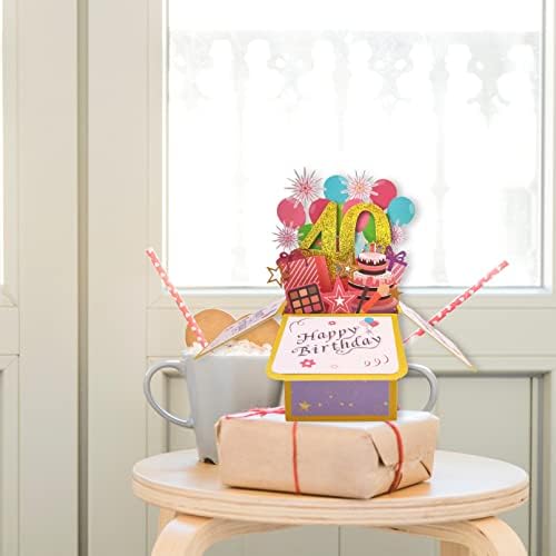 Asmallgf Прекрасен 40 -ти роденден Поп -ап картички за жени, 40 честитки за 3D 3Д со плик и белешка, најдобра идеја за подароци од 40