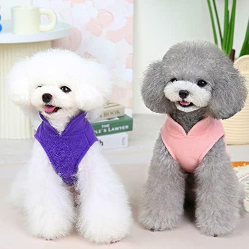 2 парчиња џемпер од чивахуа, розови џемпери од пурпурна кучиња за мали кучиња, облека за кучиња XS, зимско топло руно елек со Д-ринг,