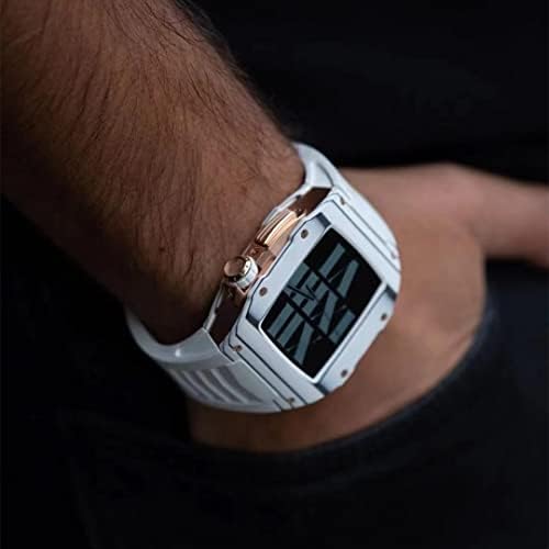 AEMALL Јаглеродни Влакна Случај Спортски Стил Мод Комплет за Apple Watch 7 45mm Лесен Ремен за IWatch 6 SE 5 4 Серија 44mm DIY Додатоци