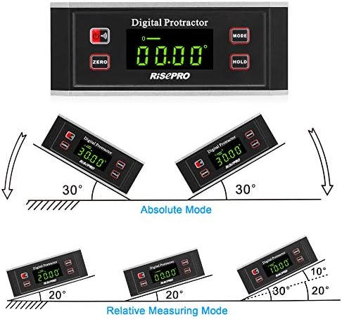 Inclinometer, RisePro® Дигитален протоктор на агол на агол на ниво на инклинометар магнетски V-groove 0 ~ 360 степени со задно осветлување