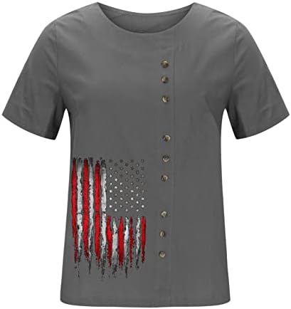 Единствени графички маички Денот на независноста лето жени кратки ракави екипаж на вратот цветни вметнати врвни маици