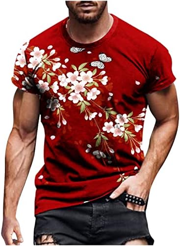 Mens Hipster хип-хоп маица искинаа тркалезна роза од роза цветна маица долга линија за печатење маица за печатење маица