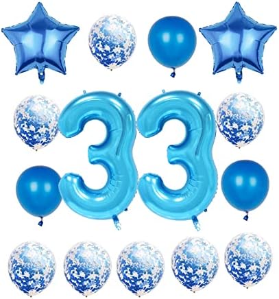 33 -ти роденденски украси за украси, сини број 33 балон, 40 инчи гигантска фолија Милар 33 -та декорација на балони за мажи и жени,