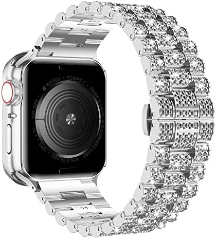 Iiteeology компатибилна со Apple Watch Band 45mm 44mm 41mm 40mm, жени Rhinestone Band од не'рѓосувачки челик со Bling Diamond Case