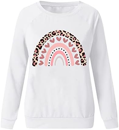 Женска женска срцева џемпер за џемпери за валентин графичка кошула loveубов срце писмо печати џемпер на џемпери, обични врвови на
