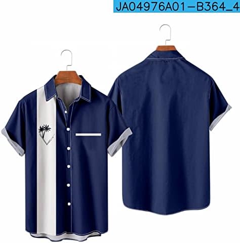 Машка маичка за куглање рокабили стил ретро алоха кошула мажи многу гласно гроздобер 1950 -ти светли кошули со кратки ракави на плажа