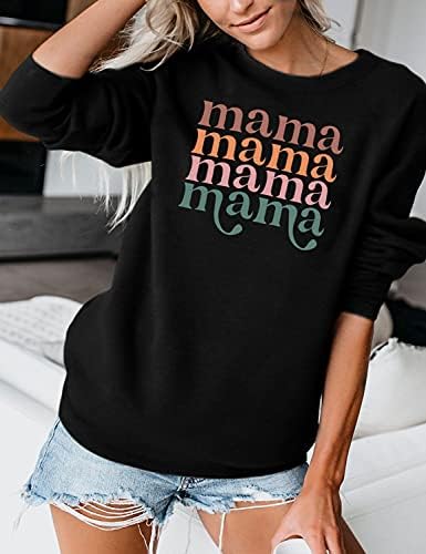 Цветање желе од женска мама маичка екипаж на екипажот со долги ракави врвови со лежење на букви, симпатични кошули, графички пуловер