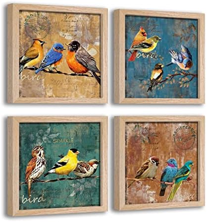 Врамена wallидна уметност птица платно wallидна уметност за спална соба 14 x 14 4 парчиња рустикален wallиден декор животински слики