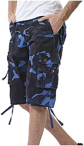 Mens Classic Camo Camo Cargo Shorton Памук Опуштено вклопување камуфлажа со повеќе џеб на отворено во лиги тежина Премиум Твил шорцеви