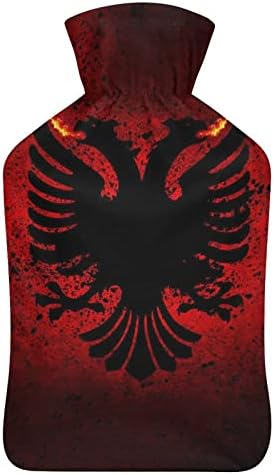 Шише со топла вода со знаме на Албанија со мека покривка торба со топла вода за рачни нозе на вратот на вратот потопло