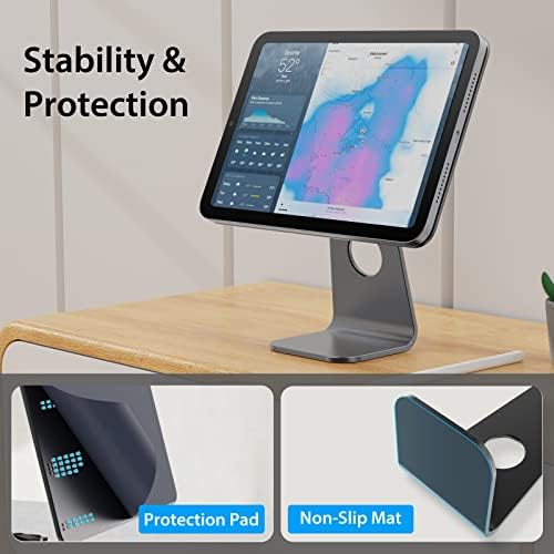 Ku XIU Магнетски штанд за iPad Mini 6, 360 ° Rotation Shoating Table Table, прилагодлив стој на iPad за биро, алуминиумска магнетна