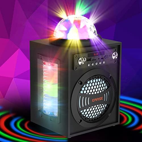 Earise T12 Pro Karaoke машина со 2 микрофони, систем на караоке со LED светла, преносен System Bluetooth звучник за возрасни и деца, 3 влезови