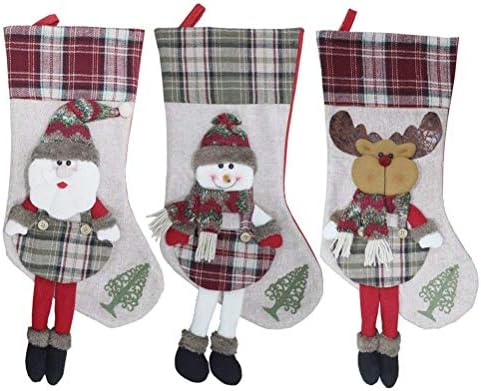 Honeystore 3PCS Поставете 18.1inch Голема големина Санта Снежен човек ирваси на ирваси на карани божиќни чорапи за подароци за новогодишни чорапи