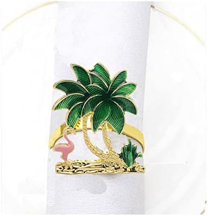 Hwrtyeg палма од салфетка прстени златен држач за салфетка од кокос 4 парчиња легура на хаваи прстени за салфетка, тока табела за салфетка, фламинго