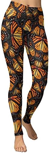 Uupkone со висока половината монарх шема на пеперутки хеланки за жени, меки меки стомачни панталони за јога за теретана за вежбање