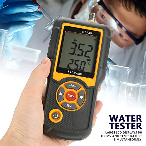PH мерач, тестер за pH, HT 1202 дигитален pH метар со голема точност со точност Тестер на температура на тестер од 0 до 14ph,