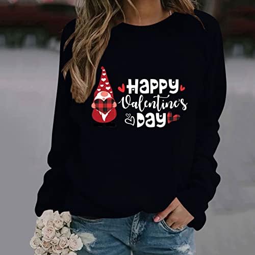 Nokmopo жени плус џемпери со големина женски модна обична цврста боја долга ракав Денот на вineубените печатени џемпер