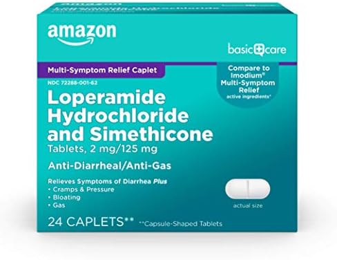 Основна нега на Амазон Лоперамид хидрохлорид 2 мг и таблети со симетикон 125 мг, мулти-симптоми, медицина против дијареја, олеснување на