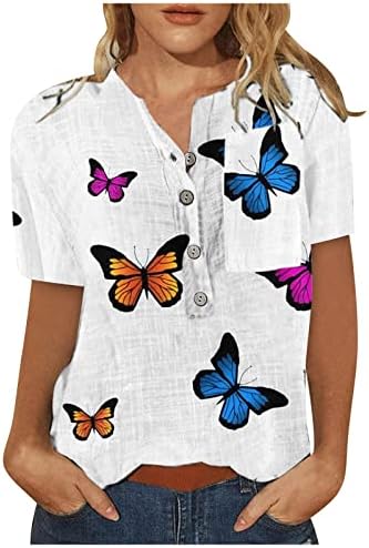 Девојки есен летен блуза Краток ракав облека за екипаж на вратот памук надолу до дневна маица за жени 28 28