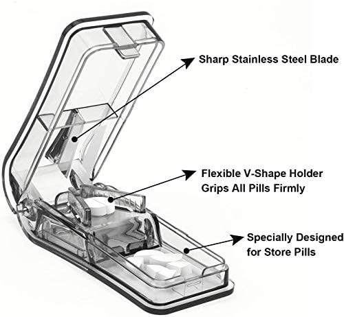 Секач за пилули за мали или големи апчиња. Најдобриот сплитер на повеќе пилули досега! Дизајн во САД. Двојки како кутија за пилули. Не е погоден