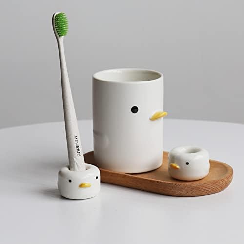 Држач за четки за заби Makouyu Mini Ceramic за бања, пакет од 2 ， оригинален дизајн симпатична форма на патка, држач за четки за заби за деца, декор за бања （патка）