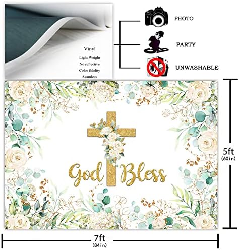 Авезано зеленило Бог да ја благослови позадината за девојче првото причест крштевање крштевање на забавата Декорација на бело цветно зелено злато еукалиптус Бог ?