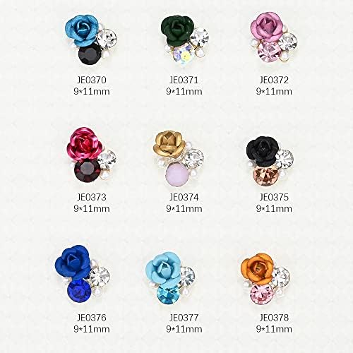 10 парчиња светло бисер на цветниот дизајн легура легура на ноктите уметности 2in1 роза цветни бисери нокти камења гем маникир Сјај Сјај -