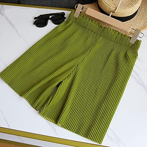 Удобни панталони жени жени пролет и лето обична цврста боја плетени декоративни шорцеви со висока половината, плетенка