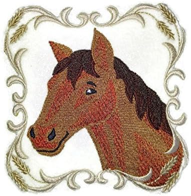 Надвор од обичај и уникатно коњско лице [коњско лице со рамка] Везено железо на/шива лепенка [4 x4.5] направено во САД