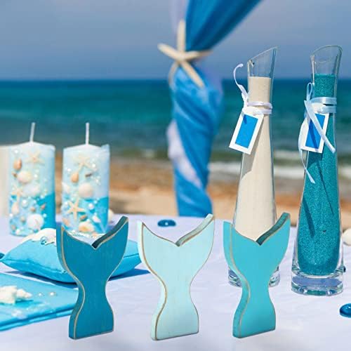 3 парчиња дрвена сирена опашка табела декор сина сирена декор лето океанска лента декор рустикален декор на плажа, сирена роденденска забава украси