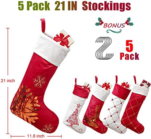 Шеќер куќа 12 пакет Божиќни торби за вино со торбички и 5 пакети 21 Божиќни чорапи Големи црвени и бели Божиќни чорапи