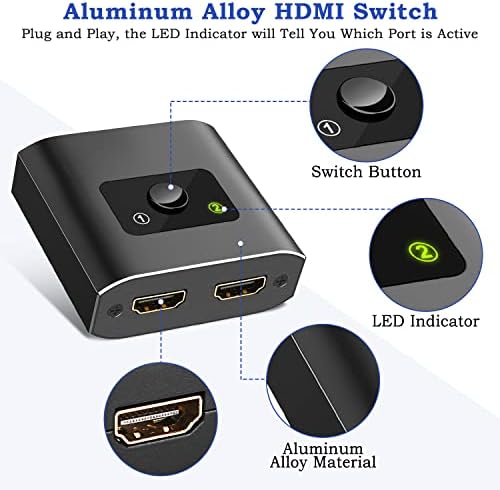 HDMI Сплитер 4k HDMI Прекинувач-Tekholy Алуминиум Двонасочна HDMI Сплитер 1 во 2 Надвор, HDMI Прекинувач Поддржува 4K 3D 1080P За Xbox