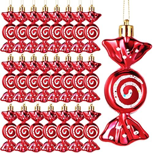 24 компјутери Божиќни бонбони украси Кенди трска елка сјај висечки украси пластични пеперминт бонбони вртења украси за новогодишна забава
