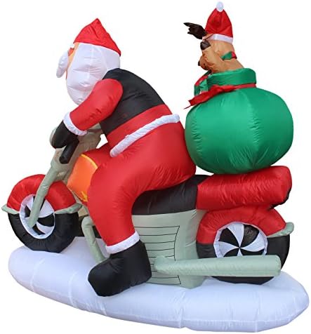 Два божиќни украси за украси, вклучуваат 6 стапала, осветлени Божиќни надуени Дедо Мраз на моторцикл и ирваси, и 5 метри високи