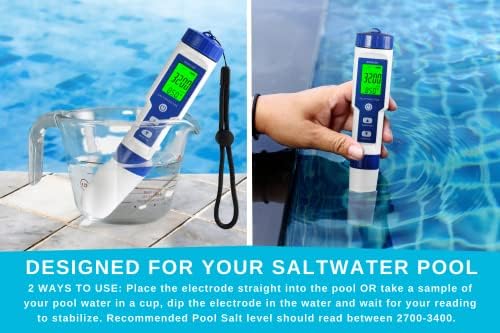 Braxlee Pootmeter Дигитално тестира нивоа на сол и pH во базени и бањи ~ 5 во 1 функционалност