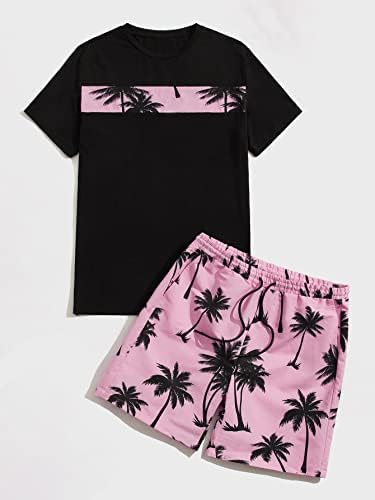 Форнс машка облека од 2 парчиња облека за графички печати за печатење шорцеви за патеки поставени црни розови xxl
